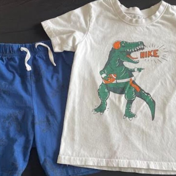 HILEELANG Toddler Boy Summer Outfit Set – Dino Print – Size 5/6 – 100% Cotton - Picture 1 of 11